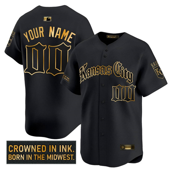 Men's Kansas City Royals Active Player Custom 'Gothic Crown Edition' Gold Vapor Limited Stitched Baseball Jersey Men's Kansas City Royals Active Player Custom 'Gothic Crown Edition' Gold Vapor Limited Stitched Baseball Jersey